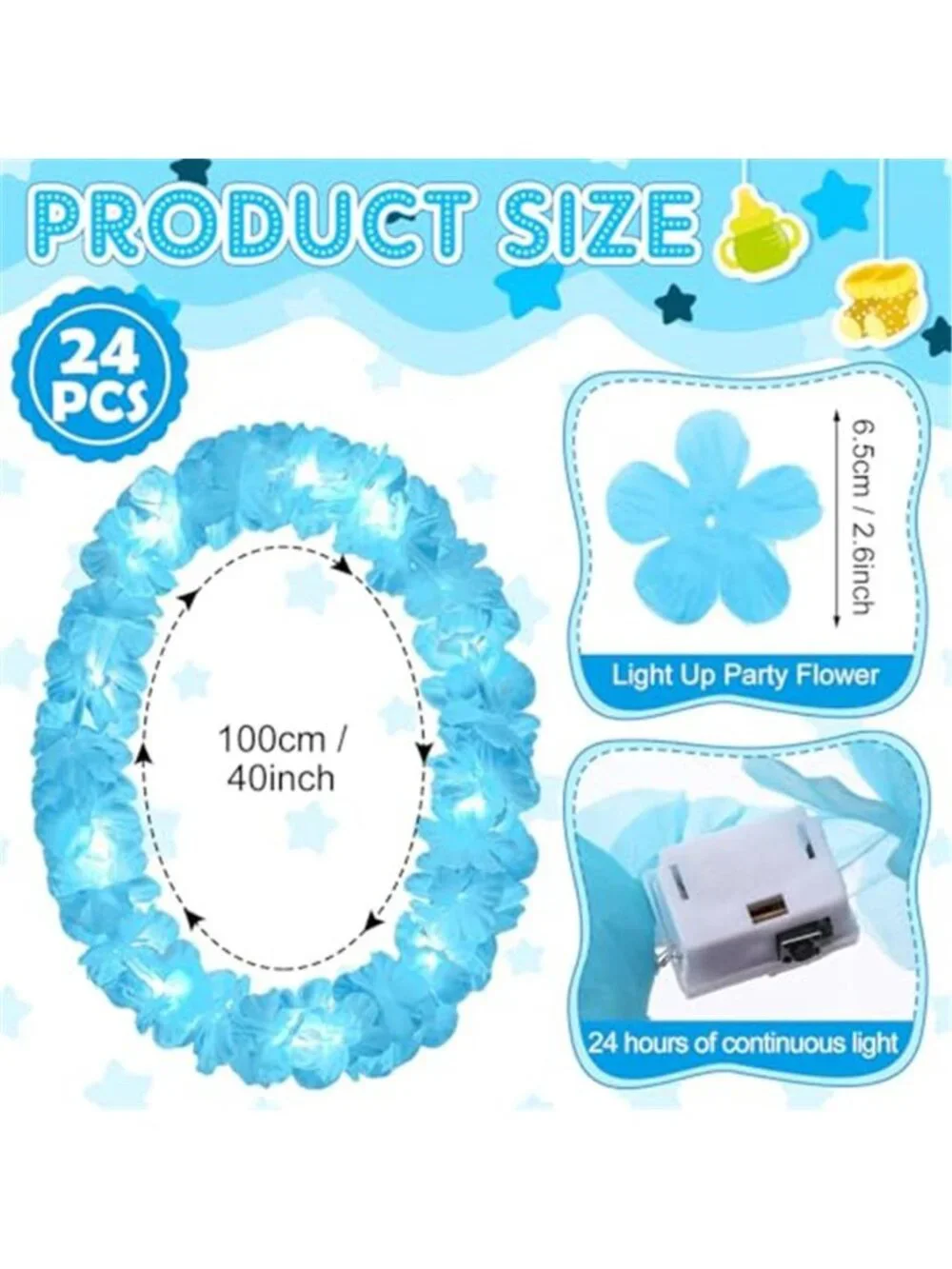 LED Hawaiian Leis Light Up Flower Necklaces Luau Party Decor 24 Pack Set